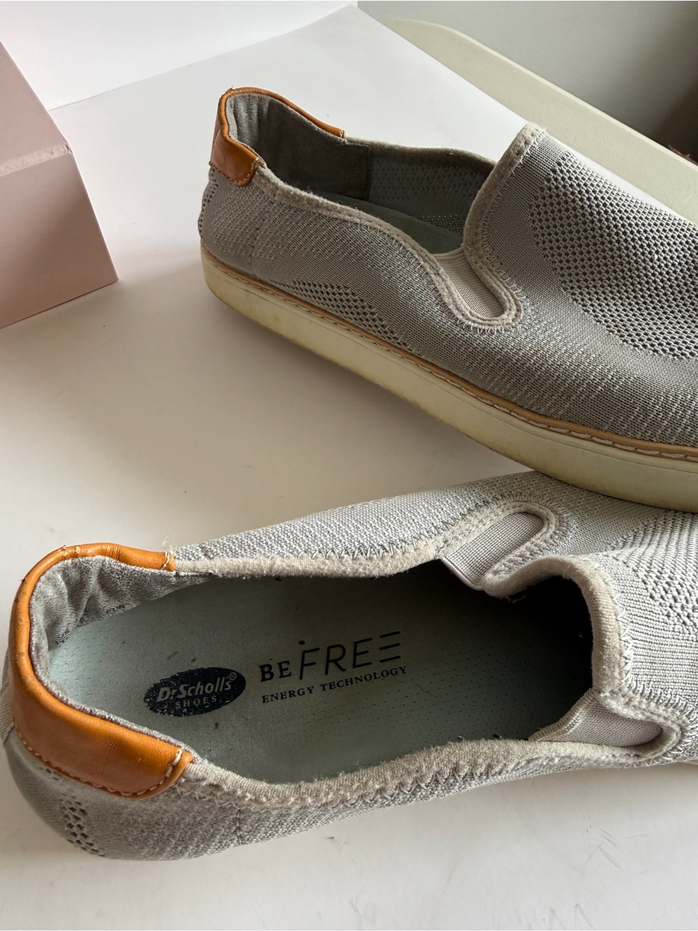 Sailing Sneakers-Dr. Scholl's Men's Gray Canvas with Tan Leather Heel Accent 9.5